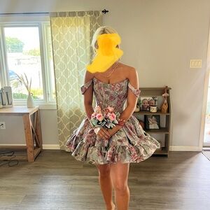 Sherri Hill Strapless Floral Dress - Pink and Cream